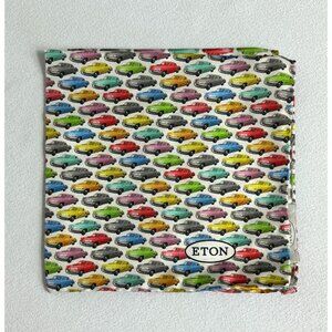ETON Men's 100% Silk Classic Car Print Handkerchief / Pocket Square